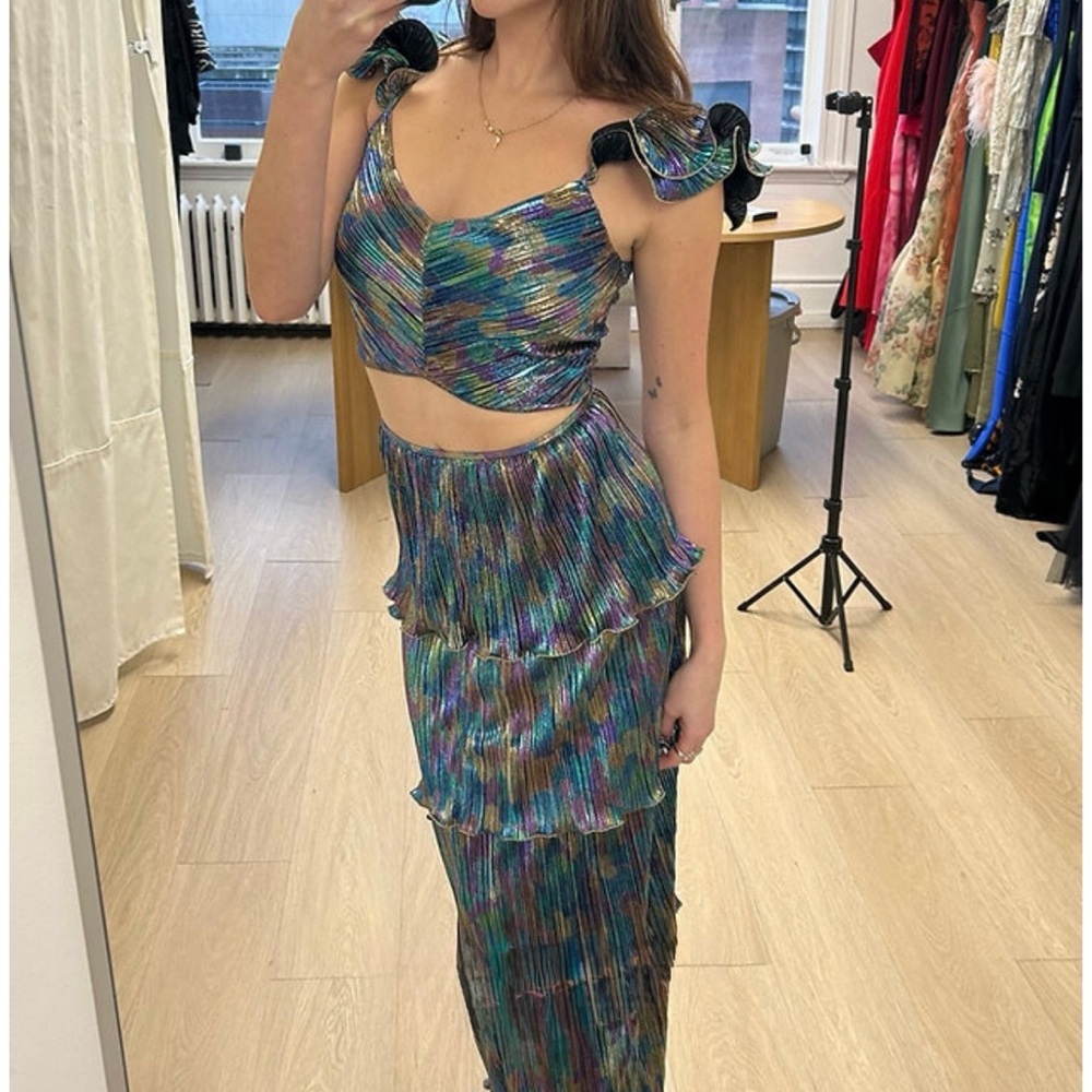 Saylor x Free People Gianna Iridescent Crop Top & Tiered Skirt Two Piece Set S - Picture 10 of 10